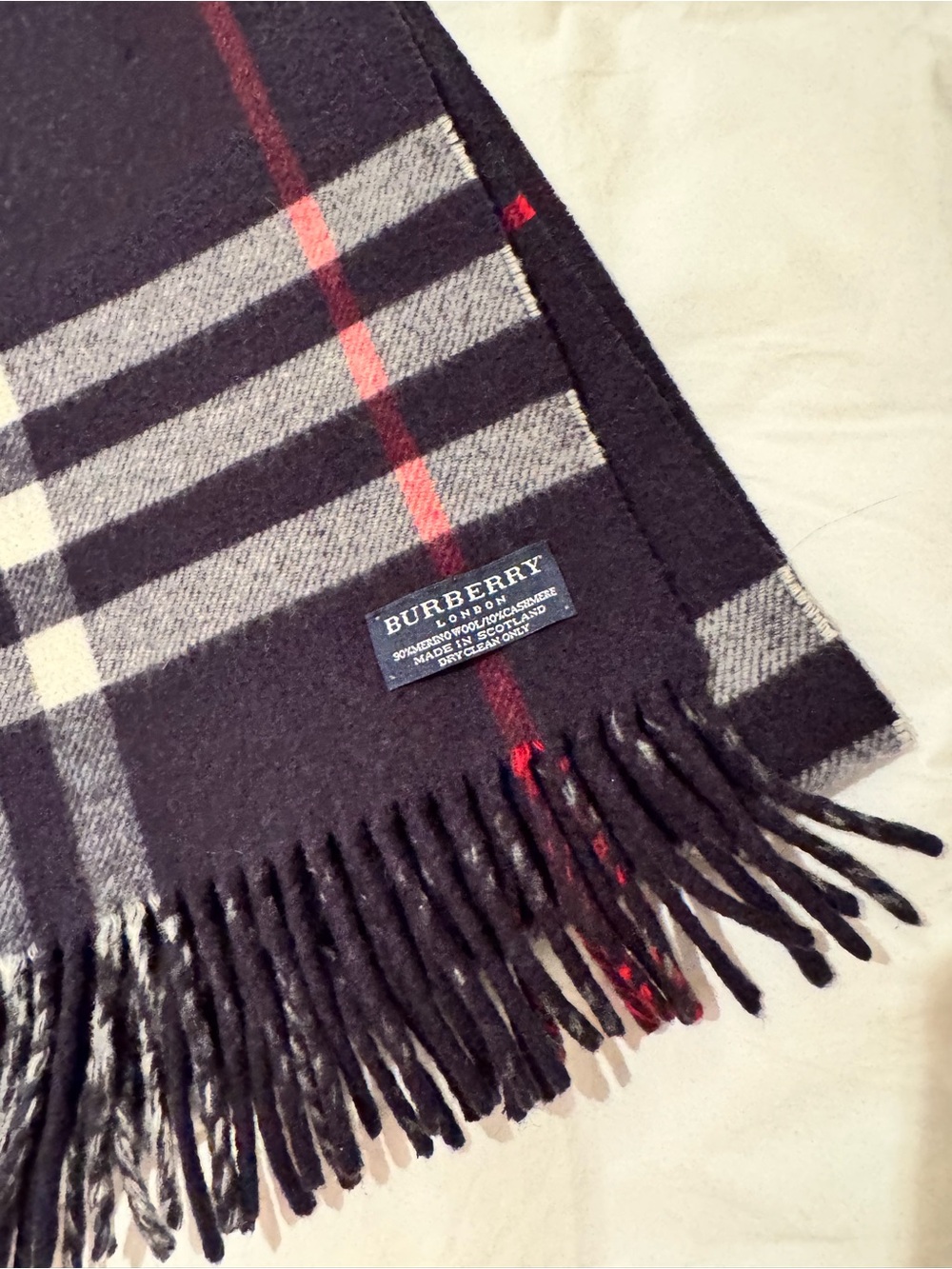 Burberry Men's Black Gray and Red Check Cashmere Scarf